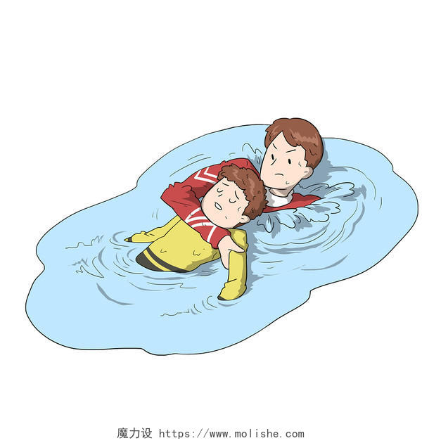 防溺水手绘卡通溺水人物素材